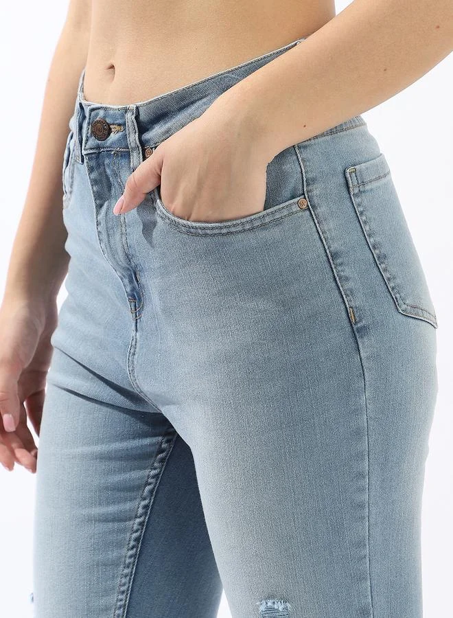 هاي ستار جينز سكيني نسائي قطن مزيج أزرق داكن بنقشة ملمس