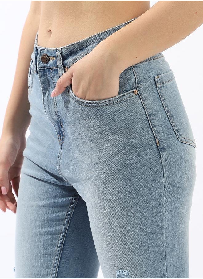 HIGH STAR Women's Indigo Cotton Blend Textured Full Skinny Fit Jeans  - Image 5