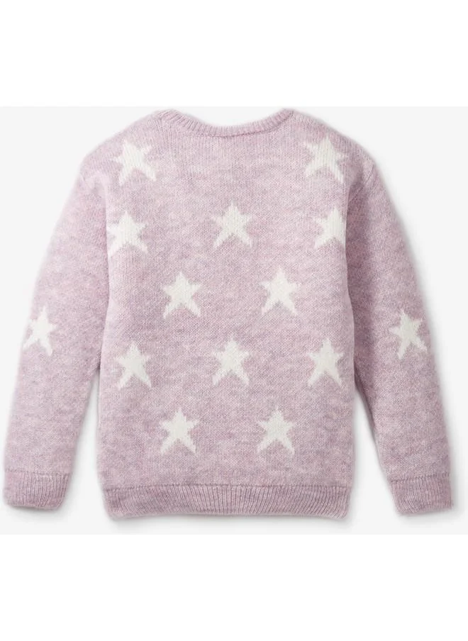 JUNE June Girl Star Patterned Sweater Lilac