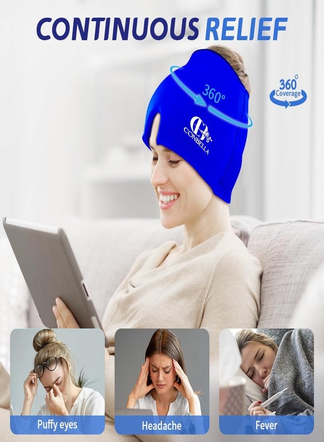 CONBELLA Migraine Relief Cap, Soothing Headache Ice Face Mask Products, Hot and Cold Therapy, Migraine Headache Relief Cap for Migraine, Sinus, Puffy Eyes, Tension, Stress and Hangover(Blue) - Image 2