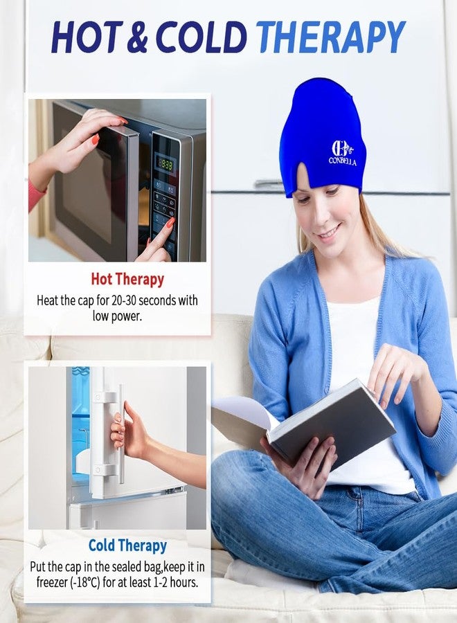 CONBELLA Migraine Relief Cap, Soothing Headache Ice Face Mask Products, Hot and Cold Therapy, Migraine Headache Relief Cap for Migraine, Sinus, Puffy Eyes, Tension, Stress and Hangover(Blue) - Image 4