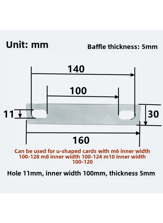 Carbon Steel Galvanized U-bolt Baffle U-shaped Saddle Card Double-hole Backing Plate Baffle Card Galvanized Backing Plate Available-Color:11*100*5 (2 Pieces)  - Image 1