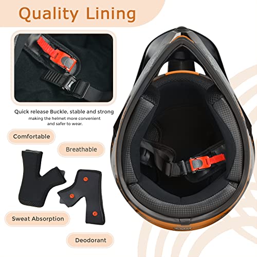 Spark خوذات دراجة SPARK للأطفال خوذة دراجة نارية للشباب ATV موتوكروس وجه كامل للرجال والنساء للدراجات الجبلية للبالغين مع (قفازات نظارات قناع) معتمدة من DOT مجموعة 4 قطع (برتقالي، صغير) - Image 5