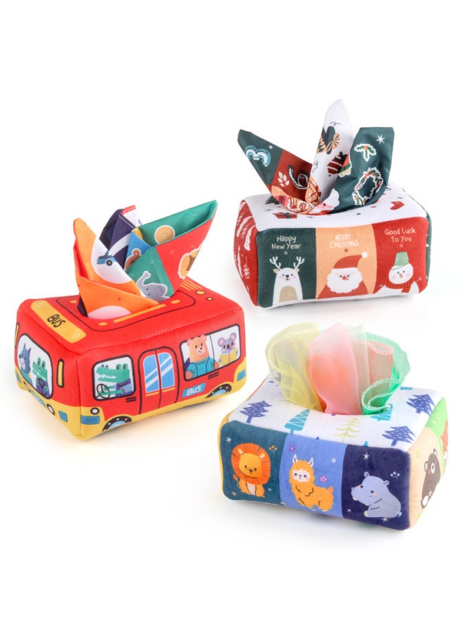 Baby Educational Early Education Cloth Book Baby Exercise Drawstring Tear-proof Simulation Animal Car Tissue Box-Color:24 Dinosaur Tissue Box  - Image 3