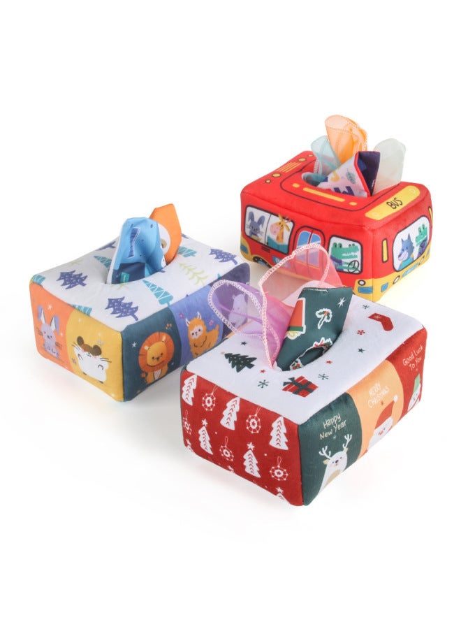 Baby Educational Early Education Cloth Book Baby Exercise Drawstring Tear-proof Simulation Animal Car Tissue Box-Color:24 Dinosaur Tissue Box  - Image 4
