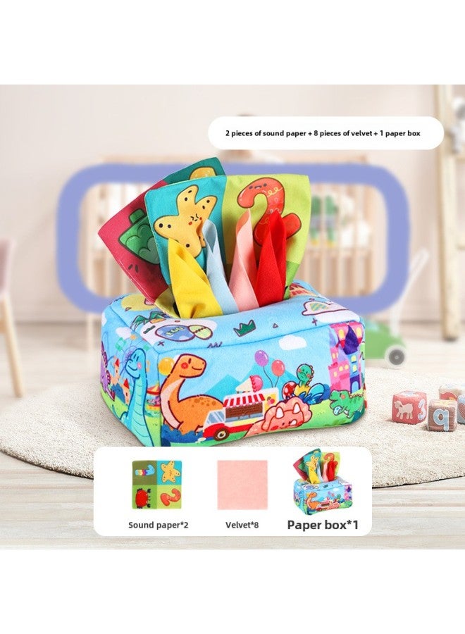Baby Educational Early Education Cloth Book Baby Exercise Drawstring Tear-proof Simulation Animal Car Tissue Box-Color:24 Dinosaur Tissue Box  - Image 1