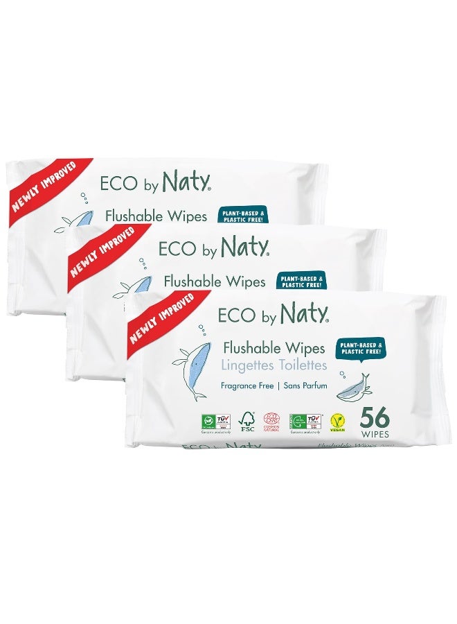 Eco by Naty Flushable Baby Wipes - Compostable and Plant-Based Wipes, Chemical-Free and Hypoallergenic Baby Wipes Safe for Baby Sensitive Skin, 56 Wipes Per Pack (3 Pk) - Image 1