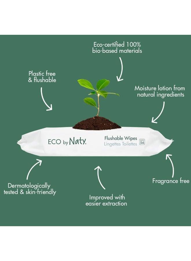 Eco by Naty Flushable Baby Wipes - Compostable and Plant-Based Wipes, Chemical-Free and Hypoallergenic Baby Wipes Safe for Baby Sensitive Skin, 56 Wipes Per Pack (3 Pk) - Image 2