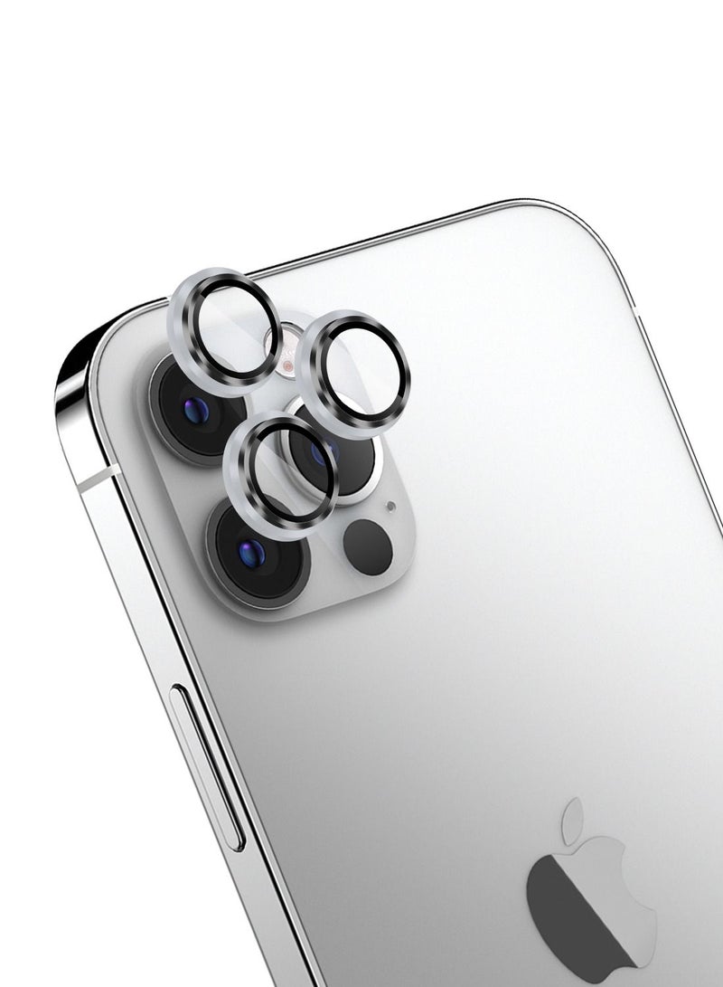 Moxedo Camera Lens Protector, 9H Tempered Glass, Aluminum Alloy Individual Ring Camera Cover Screen Protector Compatible for iPhone 12 Pro Max 6.7 inch - SILVER - Image 1