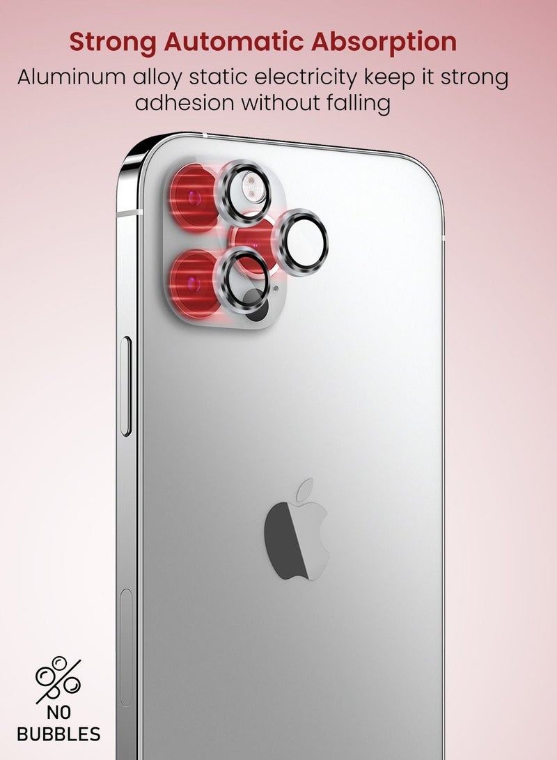 Moxedo Camera Lens Protector, 9H Tempered Glass, Aluminum Alloy Individual Ring Camera Cover Screen Protector Compatible for iPhone 12 Pro Max 6.7 inch - SILVER - Image 2