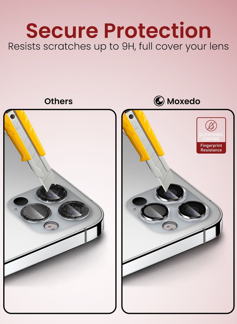 Moxedo Camera Lens Protector, 9H Tempered Glass, Aluminum Alloy Individual Ring Camera Cover Screen Protector Compatible for iPhone 12 Pro Max 6.7 inch - SILVER - Image 3