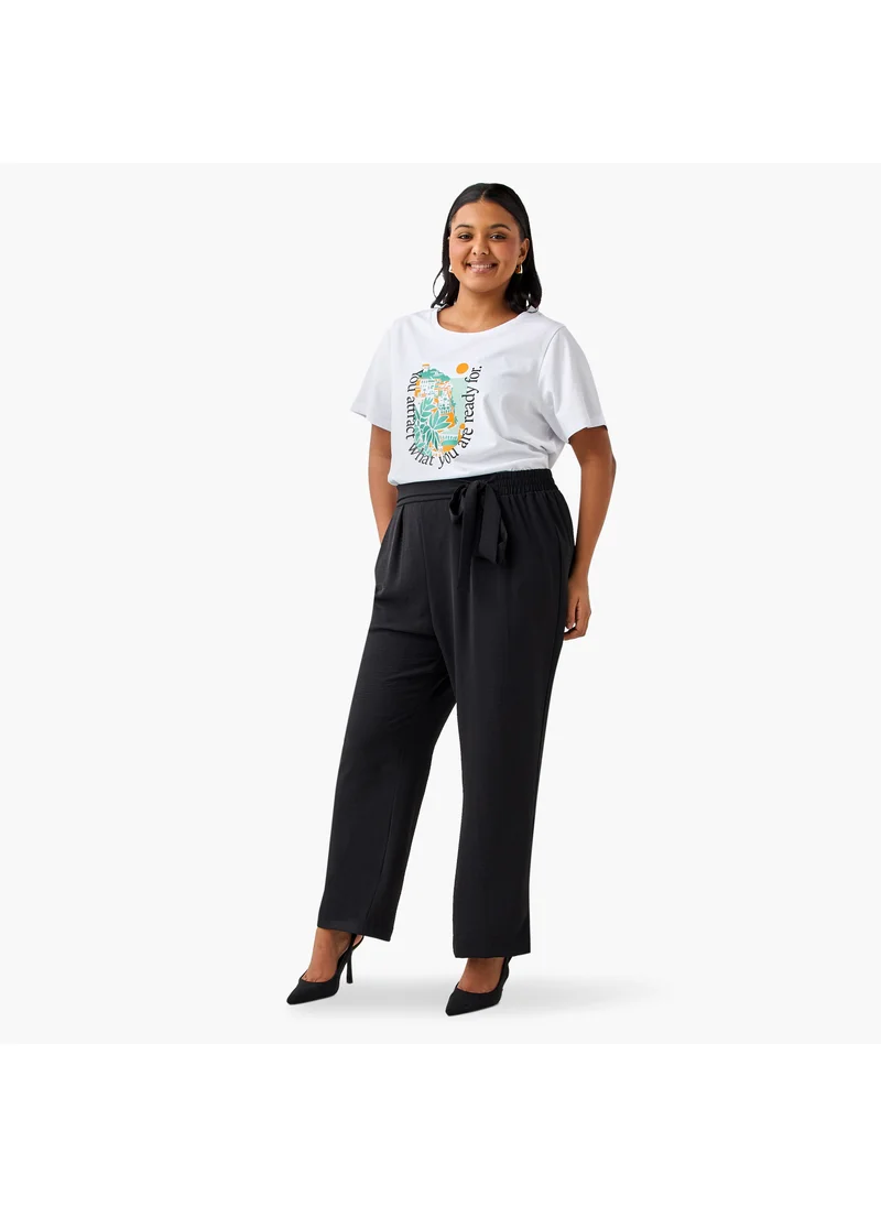 Ulla Popken Plus Size Ulla Popken Graphic Print Round Neck T-shirt with Short Sleeves
