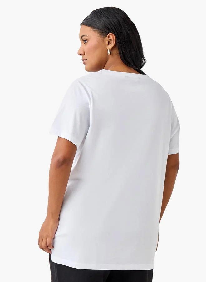 Ulla Popken Plus Size Ulla Popken Graphic Print Round Neck T-shirt with Short Sleeves