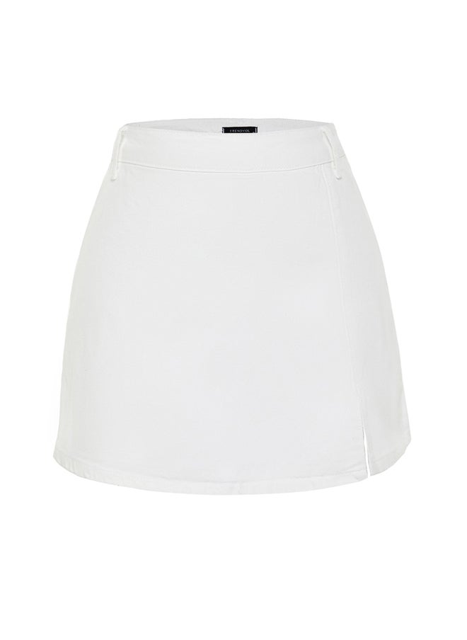 trendyol - White Slit Denim Skirt with Shorts TWOSS23SR00091 - Image 1