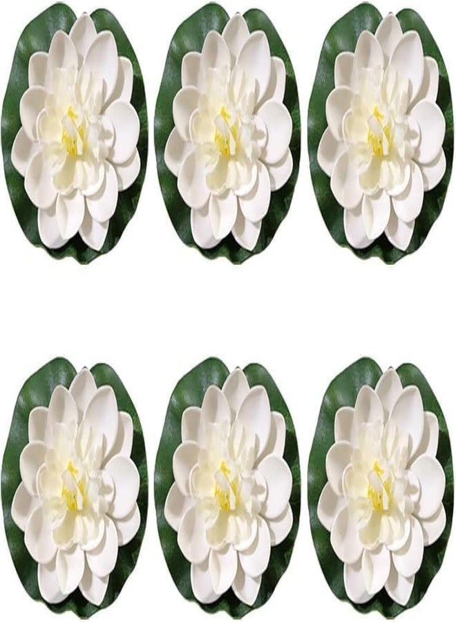 Sluswallow 6 Pcs White Artificial Lotus Flowers Large Floating Lotus Flowers Faux Water Lily Fish Pond Artificial Plants with Artificial Lily Pads - Image 1
