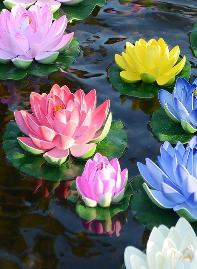 Sluswallow 6 Pcs White Artificial Lotus Flowers Large Floating Lotus Flowers Faux Water Lily Fish Pond Artificial Plants with Artificial Lily Pads - Image 4