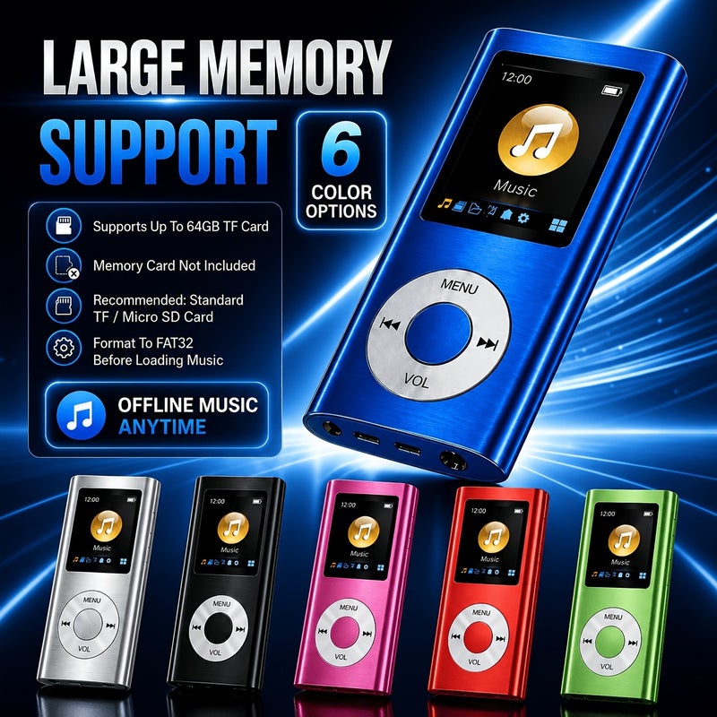 مشغل MP3 محمول بشاشة LCD بحجم 1.8 بوصة، هيكل من سبيكة الألومنيوم وبطارية قابلة للشحن بسعة 200 مللي أمبير - Image 2