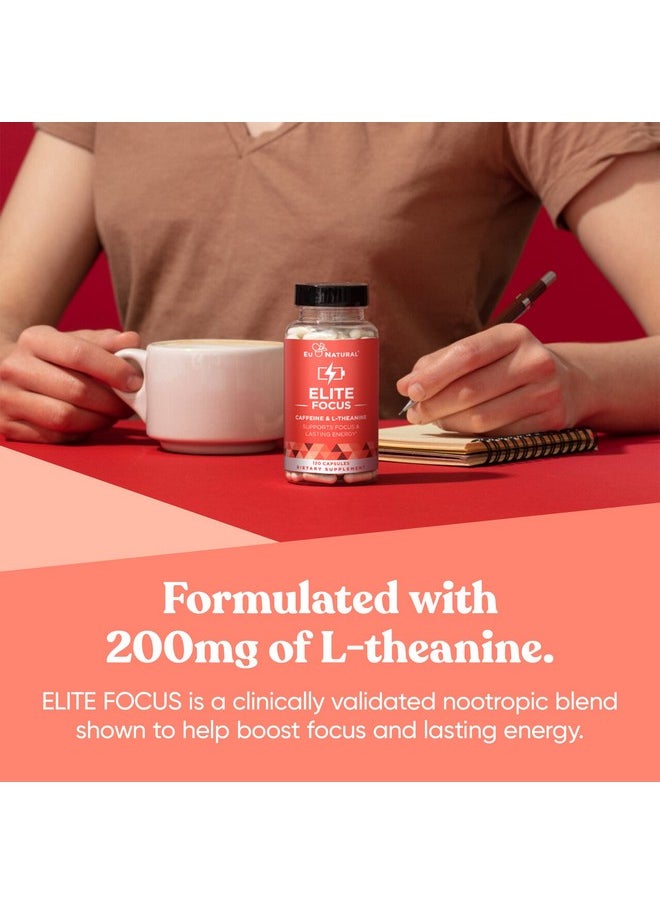 Eu Natural - Elite Caffeine Pills with L-Theanine - Jitter-Free Focused Energy Supplements - Clean & Natural Nootropic Stack for Smart Cognitive Performance - 120 Soft Capsules - Image 1