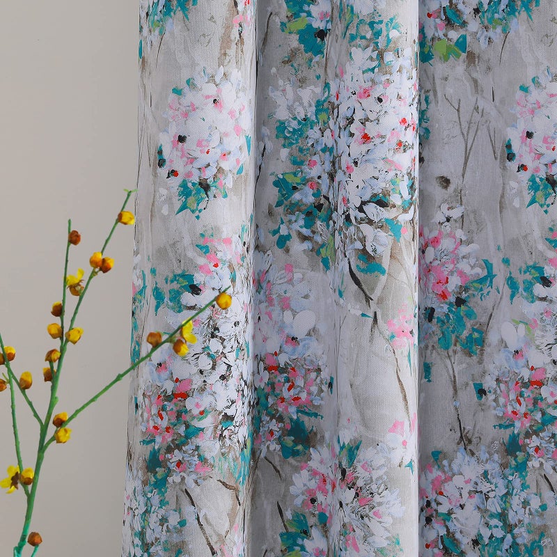 MYSKY HOME MYSKY HOME Floral Blackout Curtains 84 inches Long 2 Panels Pink and Blue Floral Thermal Insulated Ink Vintage Flower Printed Window Grommet for Bedroom Living Room