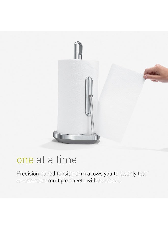 simplehuman Tension Arm Standing Paper Towel Holder HeavyDuty Easy OneHanded Tear Countertop Kitchen Paper Towel Dispenser Brushed Stainless Steel - Image 4