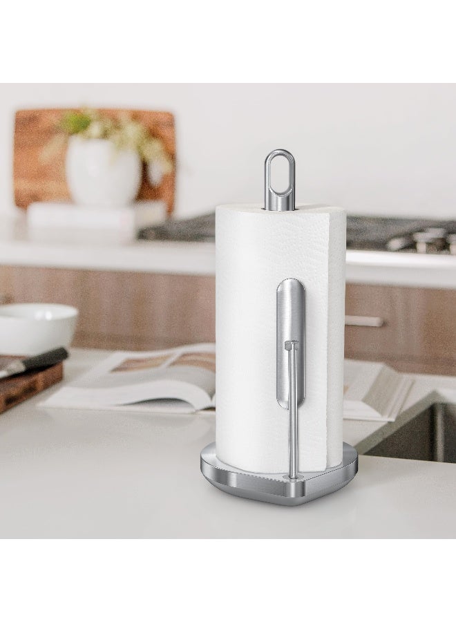 simplehuman Tension Arm Standing Paper Towel Holder HeavyDuty Easy OneHanded Tear Countertop Kitchen Paper Towel Dispenser Brushed Stainless Steel - Image 3