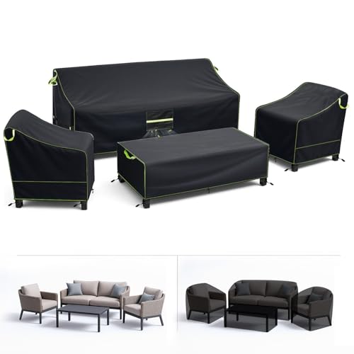 GARPROVM 4 Piece Patio Furniture Covers Outdoor Furniture Covers Waterproof 420D Oxford Fabric Patio Set Cover for Loveseat Chairs Table Black - Image 1