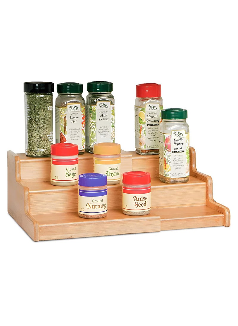 Arabest - 3-Tier Bamboo Spice Rack, Expandable Spice Organizer Cabinet Shelf, Retractable Pantry Step Shelf for Cabinet or Countertop - Image 1