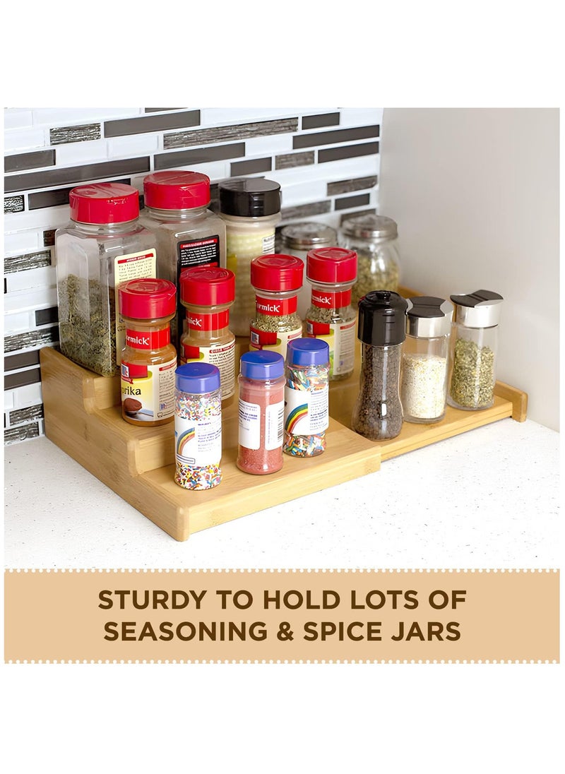 Arabest - 3-Tier Bamboo Spice Rack, Expandable Spice Organizer Cabinet Shelf, Retractable Pantry Step Shelf for Cabinet or Countertop - Image 1