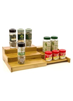 Arabest 3-Tier Bamboo Spice Rack, Expandable Spice Organizer Cabinet Shelf, Retractable Pantry Step Shelf for Cabinet or Countertop  - Image 2