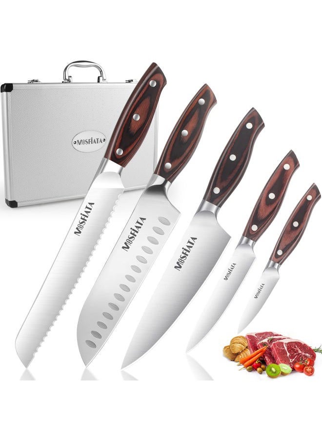 MOSFiATA Kitchen Knife Set-5Pcs, Professional Kitchen Chef's Knives with Ultra Sharp Stainless Steel Blades, Bread Knife Cooking Knives Sets (silver) - Image 1