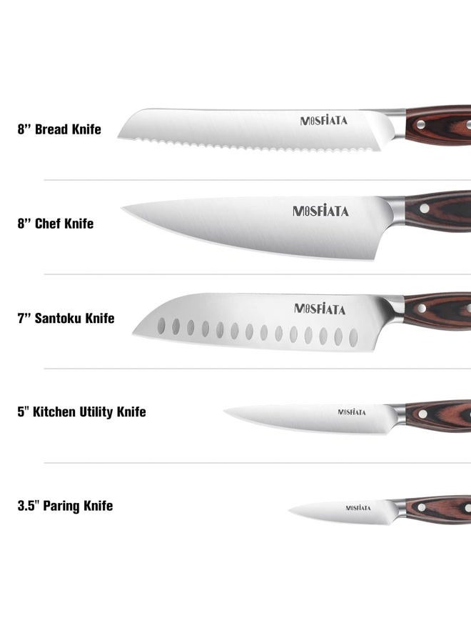 MOSFiATA Kitchen Knife Set-5Pcs, Professional Kitchen Chef's Knives with Ultra Sharp Stainless Steel Blades, Bread Knife Cooking Knives Sets (silver) - Image 2