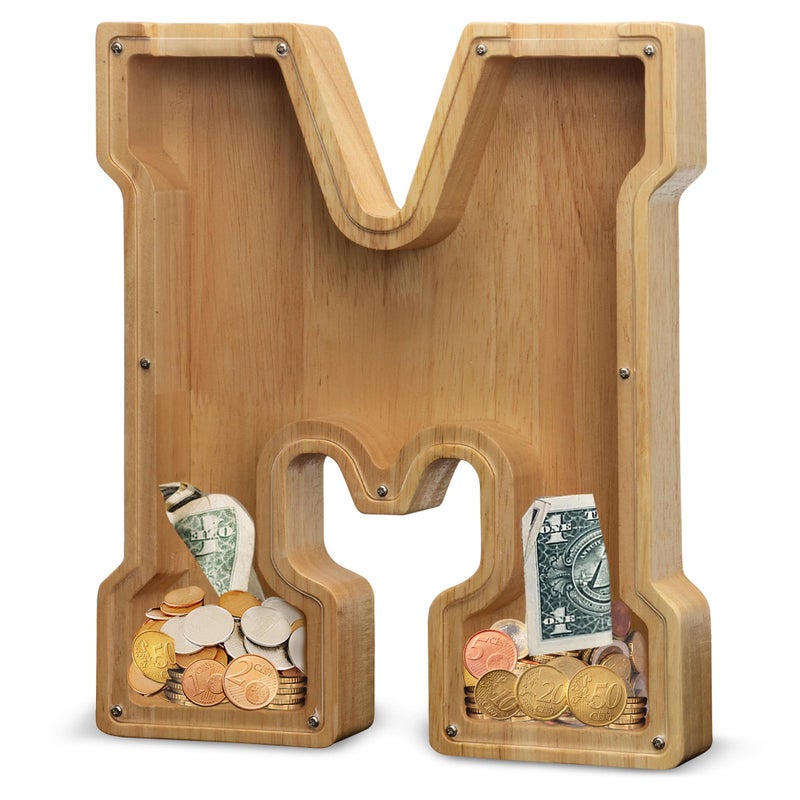 AORCMITN Extra Large Wooden Letter Coin Piggy Bank for Boys Girls Kids Toddler Alphabet M Money Bank InitialM12 - Image 3