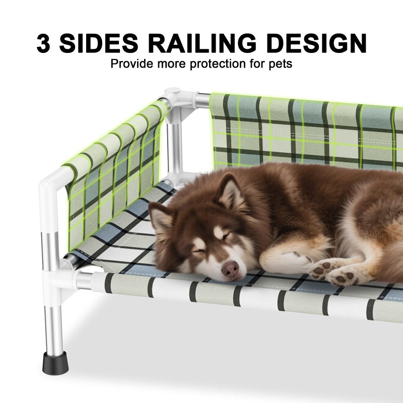 Caghash Elevated Raised Outdoor Dog Bed - Cooling Washable Dog Cot with Guardrail, Durable & Breathable Cotton Mesh Pet Hammock Beds with Stainless Steel Pipe Frame for Medium Pets (34'' x 20'' x 12'') - Image 2