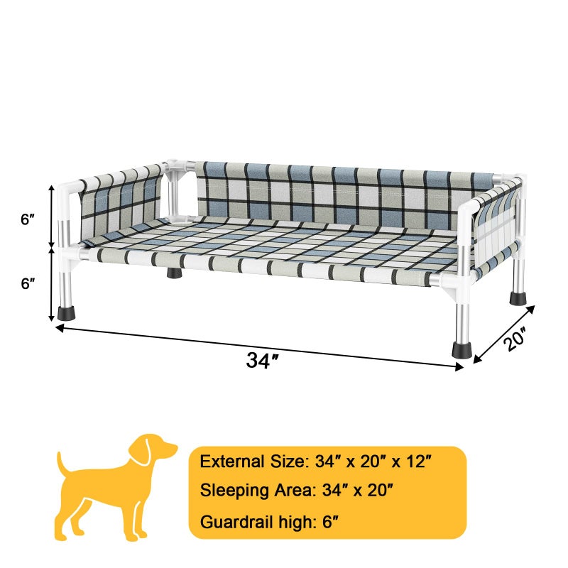 Caghash Elevated Raised Outdoor Dog Bed - Cooling Washable Dog Cot with Guardrail, Durable & Breathable Cotton Mesh Pet Hammock Beds with Stainless Steel Pipe Frame for Medium Pets (34'' x 20'' x 12'') - Image 4