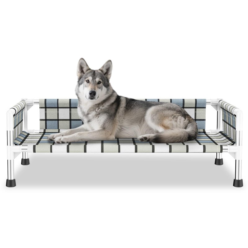 Caghash Elevated Raised Outdoor Dog Bed - Cooling Washable Dog Cot with Guardrail, Durable & Breathable Cotton Mesh Pet Hammock Beds with Stainless Steel Pipe Frame for Medium Pets (34'' x 20'' x 12'') - Image 1