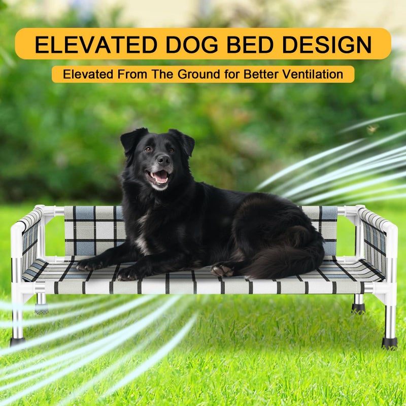 Caghash Elevated Raised Outdoor Dog Bed - Cooling Washable Dog Cot with Guardrail, Durable & Breathable Cotton Mesh Pet Hammock Beds with Stainless Steel Pipe Frame for Medium Pets (34'' x 20'' x 12'') - Image 5
