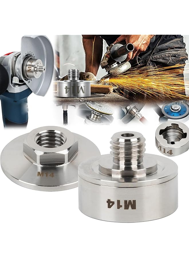 إيروريكس ملحقات المطحنة الزاوية محول قفل M14 X مع صامولة قفل M14 للقفل على خيط M14 قابل للتطبيق على شفرة قطع المطحنة الزاوية بت الماس محول من الفولاذ المقاوم للصدأ + صامولة قفل الحافة M14 - Image 1