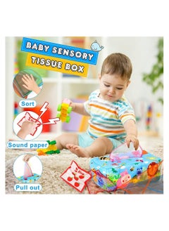 NIBEMINENT Baby Tissue Box Toy, Montessori Toys, Sensory Pull Along Toy for Toddlers with Colorful Scarves Crinkle Tissues Soft Cloth Numbe and Animals Pattern, Educational Preschool Learning Toys  - Image 3