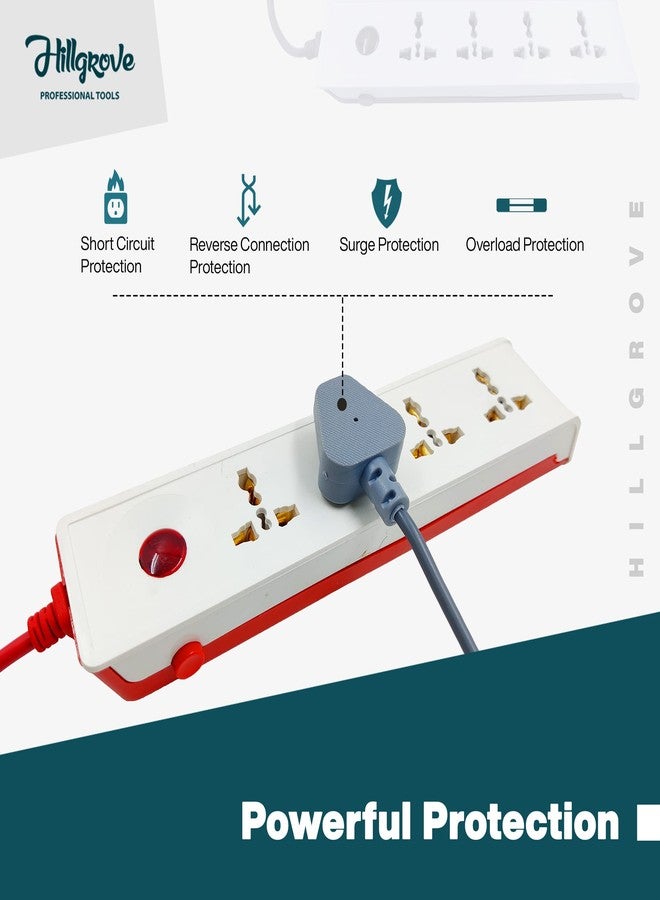 Hillgrove HGCM302M2 Power Extension Board With 4 Universal Sockets, 1 Switch, 3-Way Multiple-Pin Socket, 5 Meter Long Cable, Surge Protector for Home/Computer/Fridge - Image 4