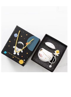 Y&D Astronaut Cup Space Embossed Planet Mug 13.52oz Ceramic Coffee Mugs with Lid And Spoon Gift Box Cute Ceramic Coffee Mug Unique Gift Birthday For Girl Boy Women Men (White)  - Image 1
