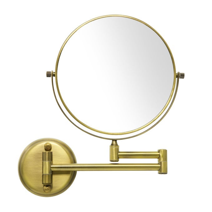 8" WALL MOUNTED MAKEUP MIRROR WITH 10X MAGNIFICATION,TWO-SIDED SWIVEL BATHROOM MIRROR,ANTIQUE SATIN BRASS FINISH M1306K(8IN,10X)