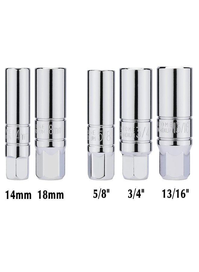 EMENTOL 5PCS 3/8" Drive Spark Plug Socket Set, CR-V, SAE and Metric, 3/8" Drive 6-Point Socket Set - Image 2