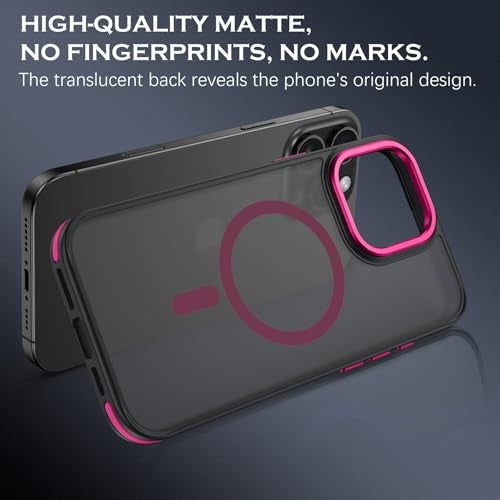 YINLAI Case for iPhone 16 Pro Max, Magnetic Case [Compatible with Magsafe] Supports Wireless Charging Slim Translucent Matte Women Men Shockproof Protective Back Phone Cover 6.9 Inch,Black/Hot Pink - Image 4