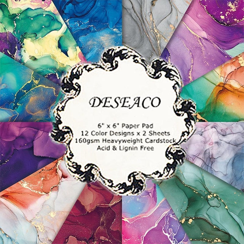 DESEACO Matte Gold Marble Scrapbook Paper Pad 6x6 – 24 Sheets, Vintage Single-Sided Watercolor Cardstock – No Shine – DIY Backgrounds for Journaling, Cardmaking, Crafts & Scrapbooking - Image 1
