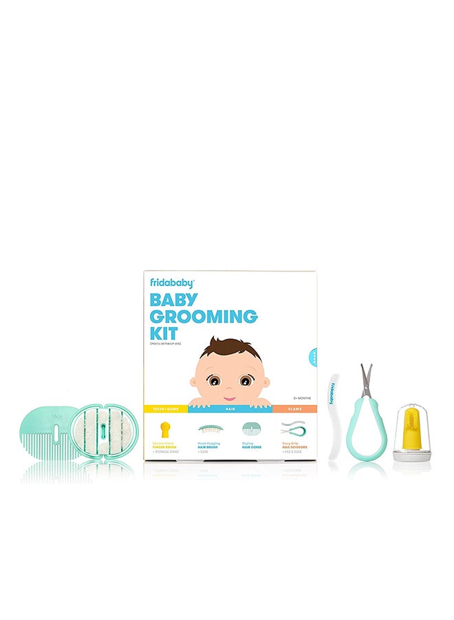 fridababy طقم العناية بالرضع، يتضمن فرشاة أصابع، حامل تخزين، فرشاة شعر مع علبة، مشط تصفيف الشعر، مقص أظافر سهل الإمساك مع ملف أظافر وعلبة ونظام فطام اللهاية - Image 5