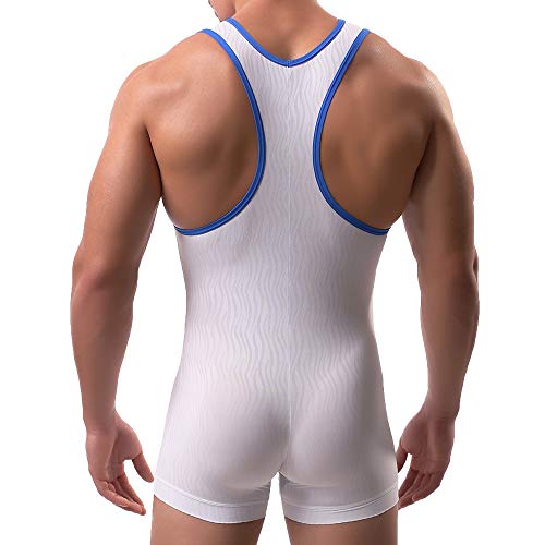 SPNSSTCR Men Athletic Supporters Undershirts Wrestling Singlet Sports Gym Jumpsuit Underwear Boxers (White, Medium) - Image 4