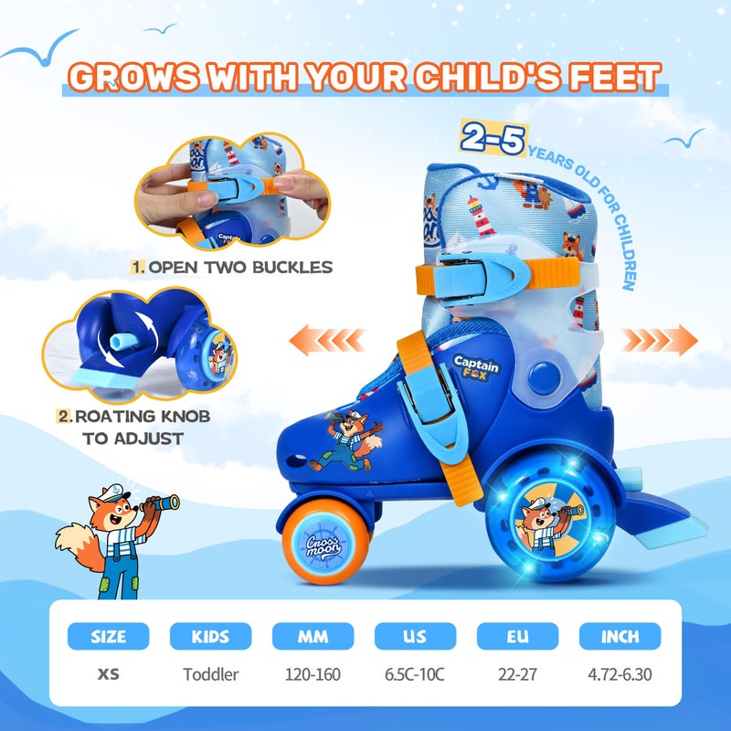 crossmoon Adjustable Beginner Skates for Kids â€“ Light-Up Wheels, Fun Tractor Design for Girls, Boys, Toddlers (Captain Fox, X-Small (6.5Câ€“10C US)) - Image 3