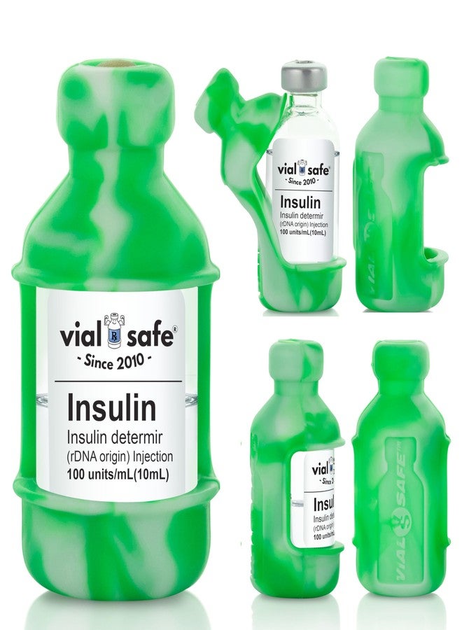 VIAL SAFE™ | Insulin Vial Protector Case | Secure Insulin Bottle Protector & Cover for 10mL Vials | Fits Humalog, Humulin, NovoLog, NovoRapid, Novolin | 2-Pack | Tie Dye Green - Image 1