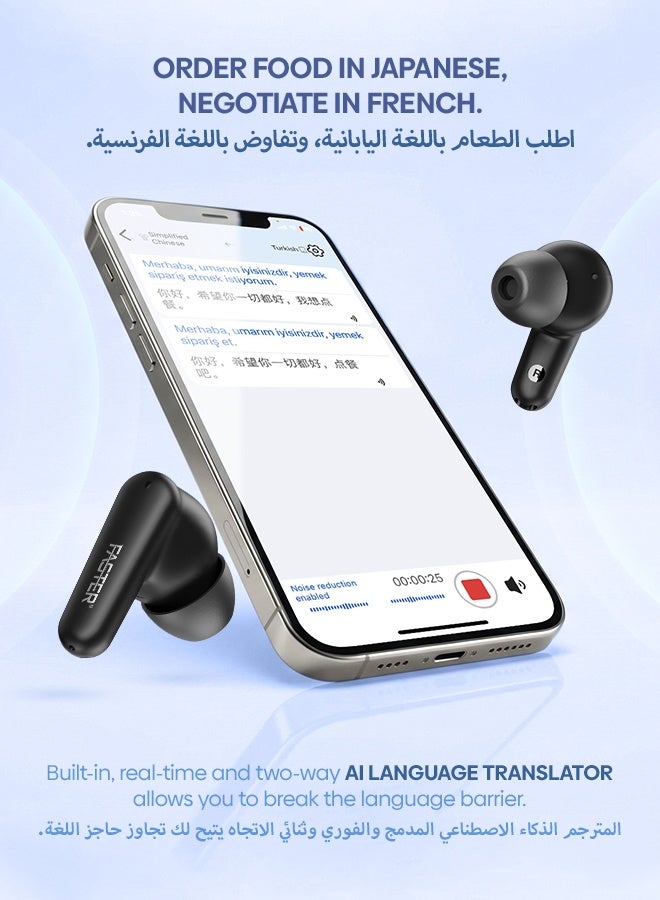 Faster Futura AI-100 Real-Time Translation 100+ Languages Wireless Earbuds with Bluetooth 6.0, Voice Recorder, TWS+ AI Translator, Voice Assistant & ANC, 15H Total Playtime for Business & Travel (White) - Image 5