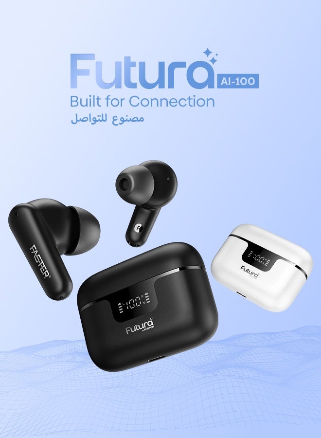 Faster Futura AI-100 Real-Time Translation 100+ Languages Wireless Earbuds with Bluetooth 6.0, Voice Recorder, TWS+ AI Translator, Voice Assistant & ANC, 15H Total Playtime for Business & Travel (White) - Image 2